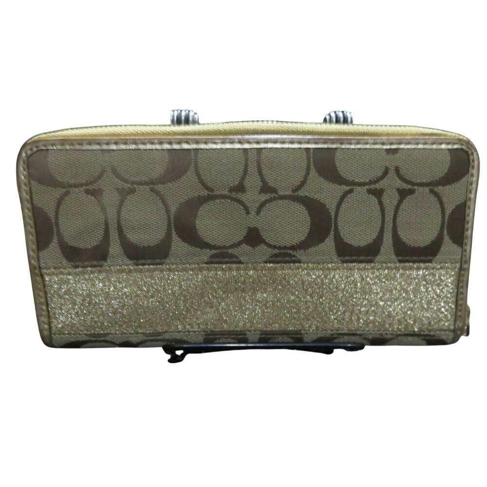 Coach Signature C Canvas Leather Glitter Zip Around & Snap Closure Long Wallet - Picture 3 of 12